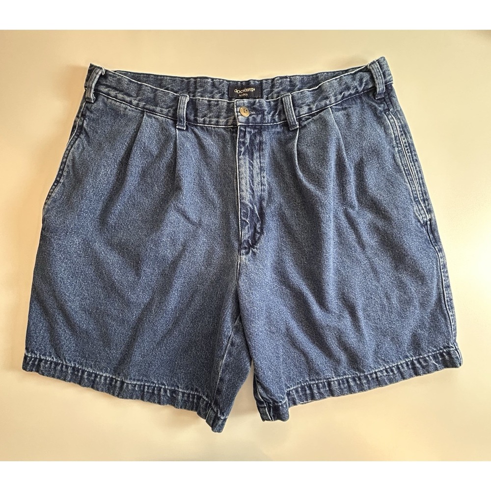 Dockers 36 Waist Denim Jean Shorts Jorts Mens Blue Pleated Relaxed Fit Vintage
